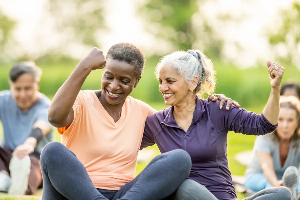 The-Village-Senior-Living-active-aging-community-in-Tacoma senior residents actively participating in a wellness program for an active aging in community at The Village Senior Living in Tacoma